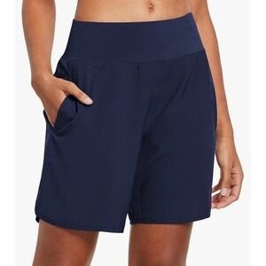 NEW Baleaf Navy Blue Women's XL High Waisted Running Shorts with Pockets